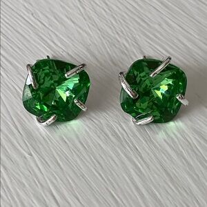 Artesian Handmade Bright Green Square 925 Sterling Silver Earrings Spring Fun
